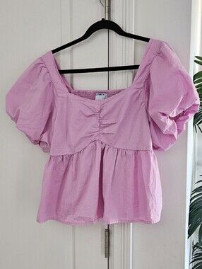 Old Navy Lavender Puff-Sleeve Peplum Blouse